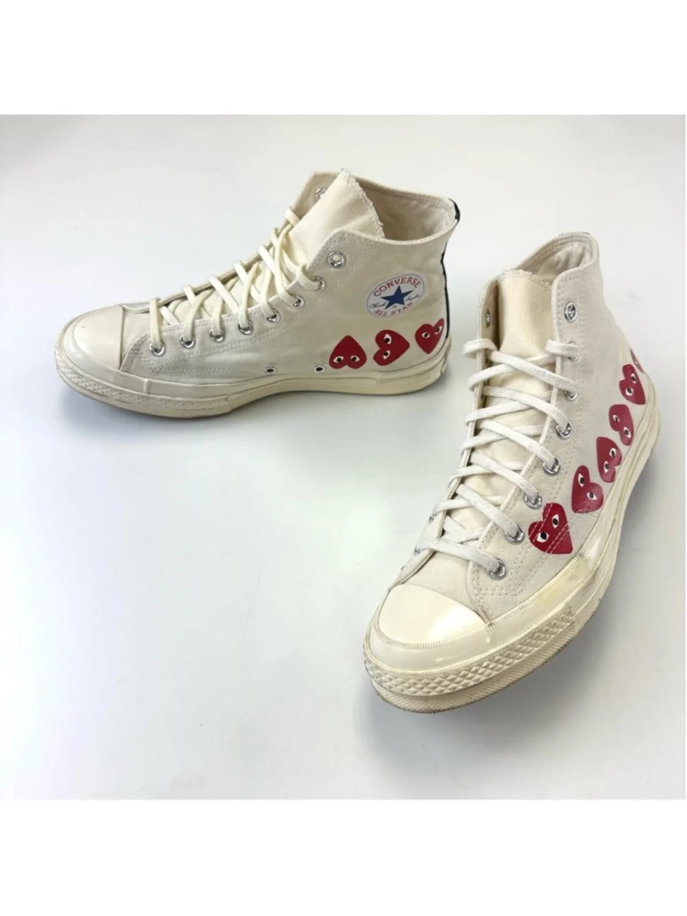 COMME DE garçon Converse Chuck Taylor hi-top Sneakers Mens Multi Hearts Size 10 - Picture 2 of 15
